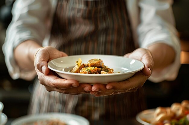 Kucharz trzyma talerz